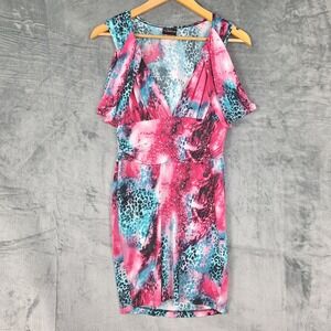 Womens Dress Medium Vintage Y2K 90s Tie‎ Dye Cold Shoulder Plunge Glam Mob Wife
